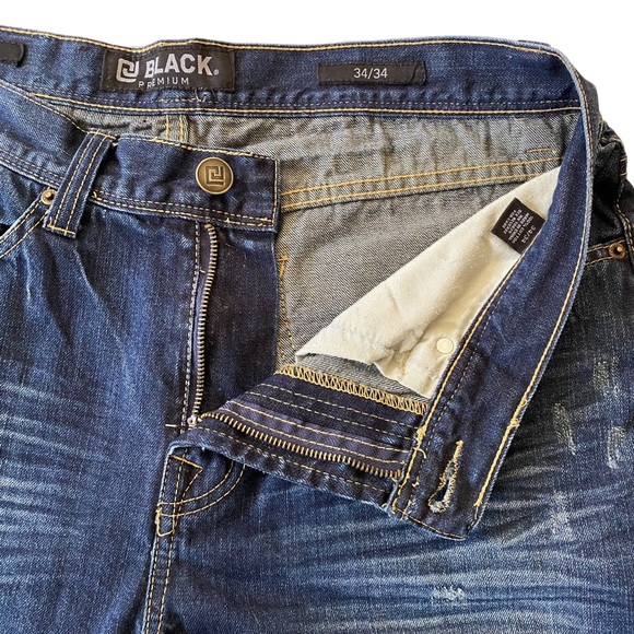 CJ Black Premium Patchwork Distressed Straight Slim Dark Wash Jeans Size 34 x 34 - Picture 7 of 14